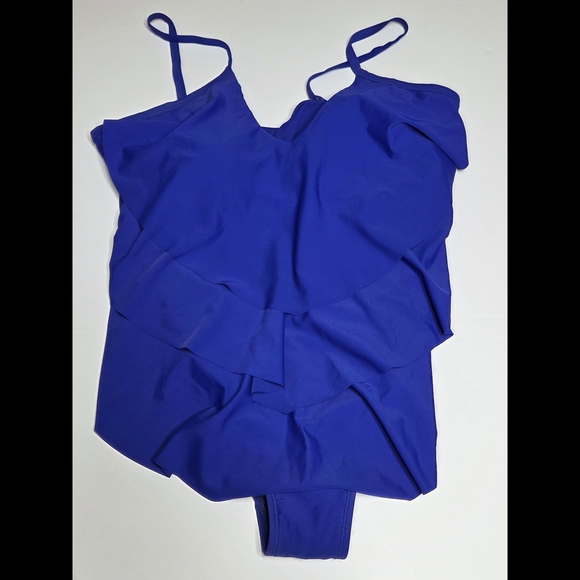 Swimsuits for All Tropiculture Swim Blue Womens Plus Size 28 Cute One Piece NWOT - Picture 4 of 12